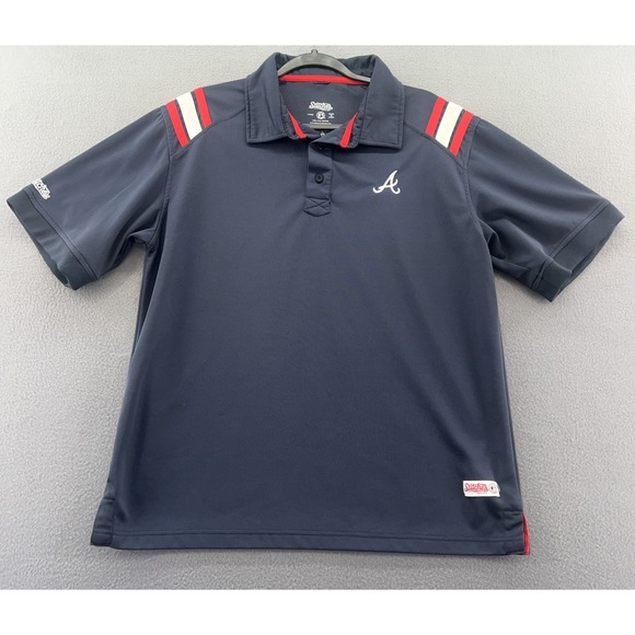 Stitches Shirt Mens Size L Blue Polo Short Sleeve Atlanta Braves - Picture 1 of 11